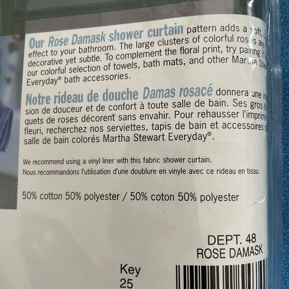 MARTHA STEWART rose damask fabric shower curtain NWT never opened pkg.VINTAGE - Picture 2 of 4